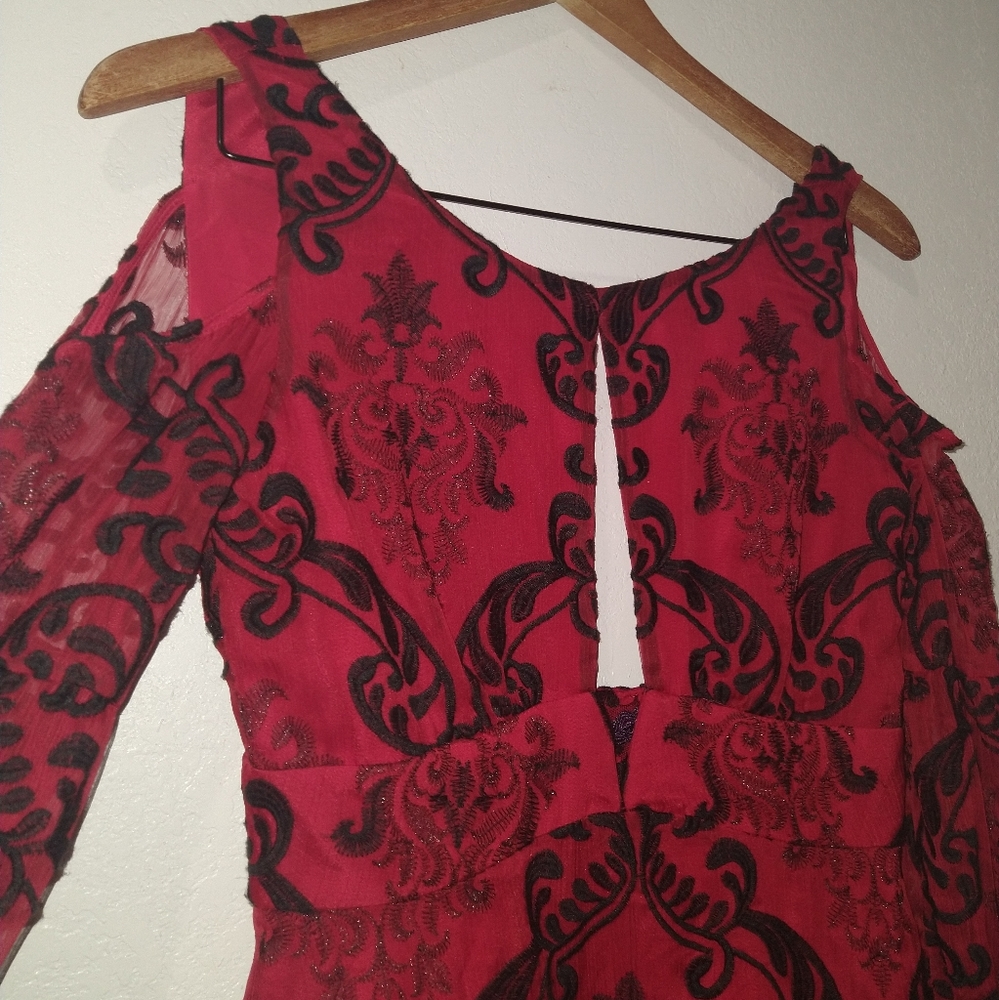 FREE PEOPLE Want to Want Me Red/Black Embroidery Mini Dress - Picture 10 of 11